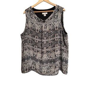 CJ Banks Womens 3X Sleeveless Tank Top Paisley Pattern Black Cream Polyester